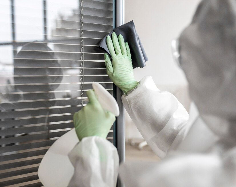 Curatenie dupa constructor Cluj – transformarea spatiului tau, pas cu pas 2 person disinfecting dangerous area while wearing protective suit 23 2148848565